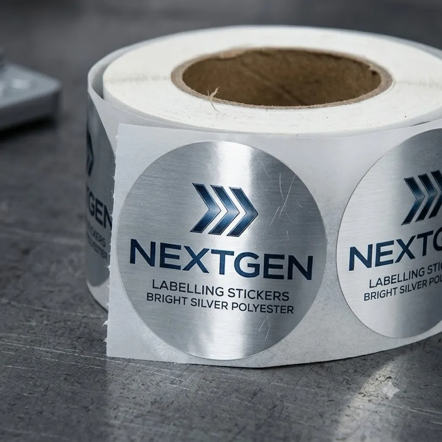 Bright silver polyester sticker